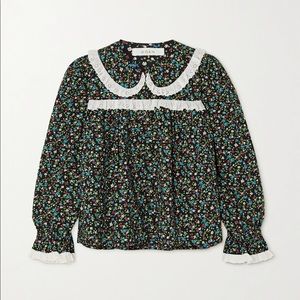Doen Amie ruffled floral-print organic cotton-poplin blouse NWT